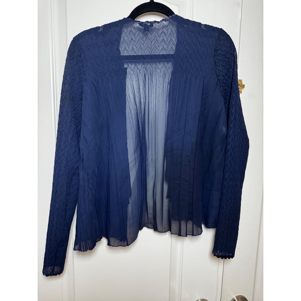 Komarov Midnight Navy Pleated Chiffon Open Front Cardigan Jacket CAD22441AMNA M - Picture 6 of 6